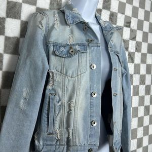 Ci Sono s distressed, light wash/ stain jean jacket